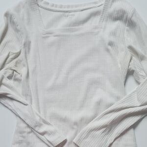 White Ribbed Long Sleeve Top